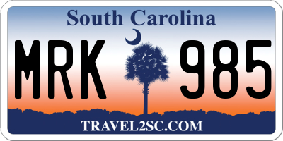 SC license plate MRK985