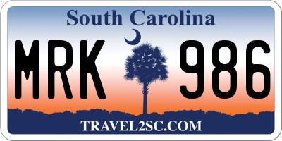 SC license plate MRK986