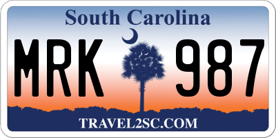 SC license plate MRK987