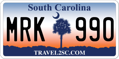 SC license plate MRK990