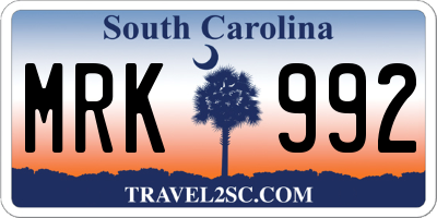 SC license plate MRK992