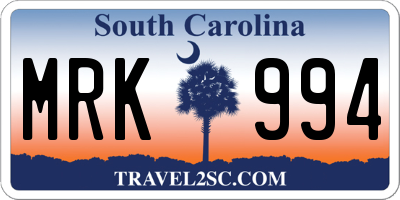 SC license plate MRK994
