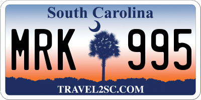 SC license plate MRK995