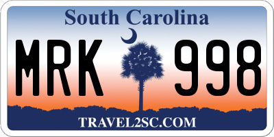 SC license plate MRK998