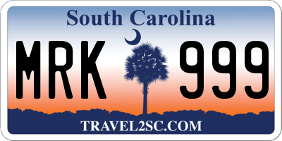 SC license plate MRK999