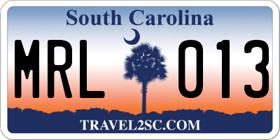 SC license plate MRL013