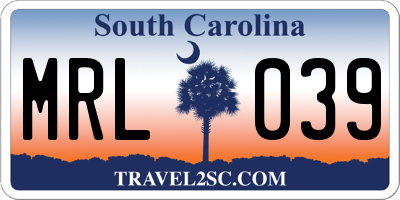 SC license plate MRL039