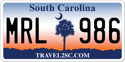 SC license plate MRL986