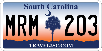 SC license plate MRM203
