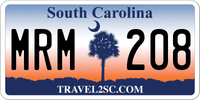 SC license plate MRM208