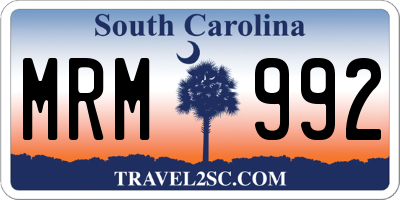 SC license plate MRM992