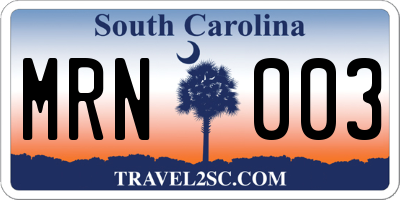 SC license plate MRN003