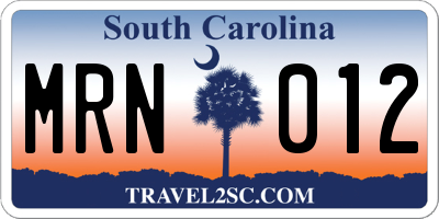 SC license plate MRN012