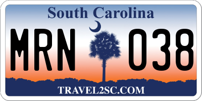 SC license plate MRN038