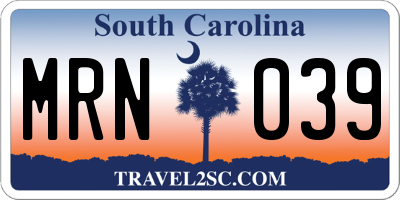 SC license plate MRN039