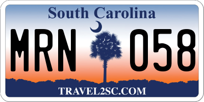 SC license plate MRN058