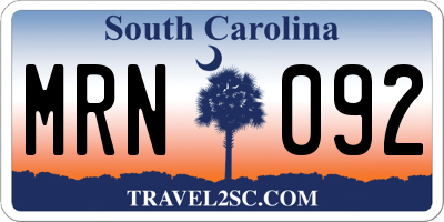 SC license plate MRN092