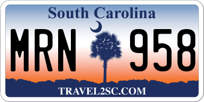 SC license plate MRN958