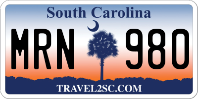 SC license plate MRN980