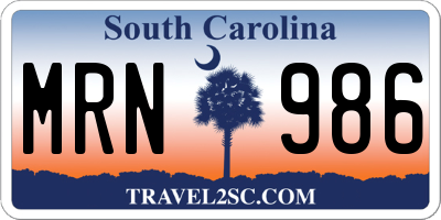 SC license plate MRN986