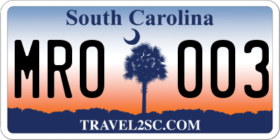 SC license plate MRO003