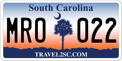 SC license plate MRO022