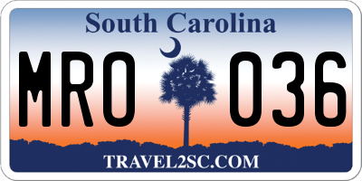 SC license plate MRO036