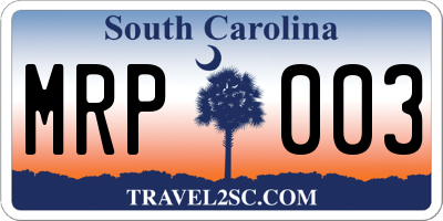 SC license plate MRP003