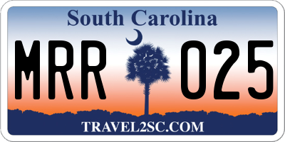SC license plate MRR025