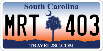 SC license plate MRT403