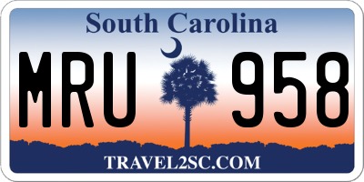SC license plate MRU958