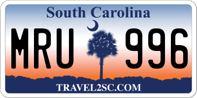 SC license plate MRU996