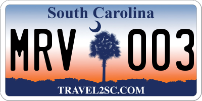 SC license plate MRV003