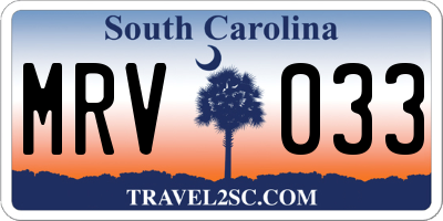 SC license plate MRV033