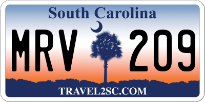 SC license plate MRV209