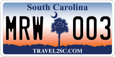 SC license plate MRW003
