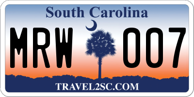 SC license plate MRW007
