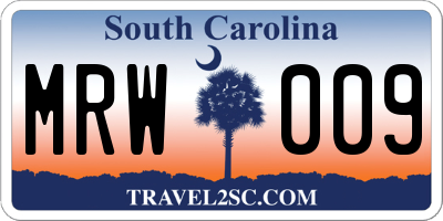 SC license plate MRW009