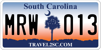 SC license plate MRW013