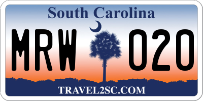 SC license plate MRW020