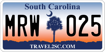 SC license plate MRW025