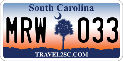 SC license plate MRW033