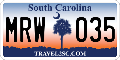 SC license plate MRW035