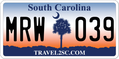 SC license plate MRW039