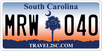 SC license plate MRW040