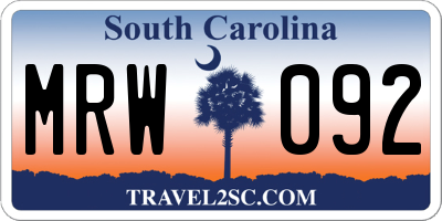 SC license plate MRW092