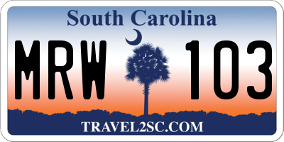 SC license plate MRW103