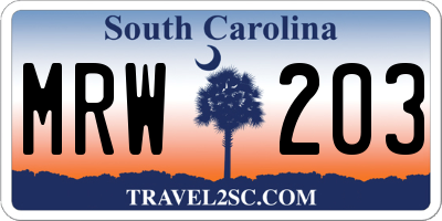 SC license plate MRW203