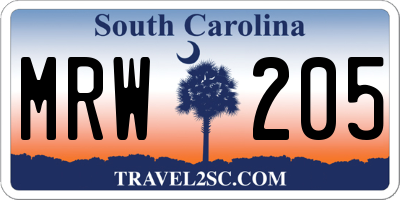 SC license plate MRW205