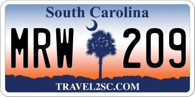 SC license plate MRW209